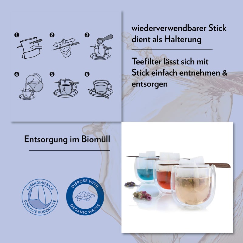 finumÂ® 100 TEA FILTERS + Stick Tea Bags For Loose Tea Made Of Paper Biodegradable Tea Filter Paper FSC Certified Filter Bags For Cups - Image 4